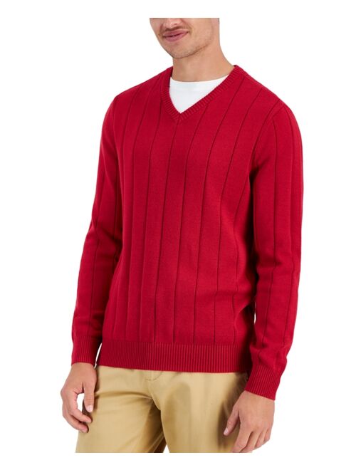 CLUB ROOM Men's Drop-Needle V-Neck Cotton Sweater, Created for Macy's