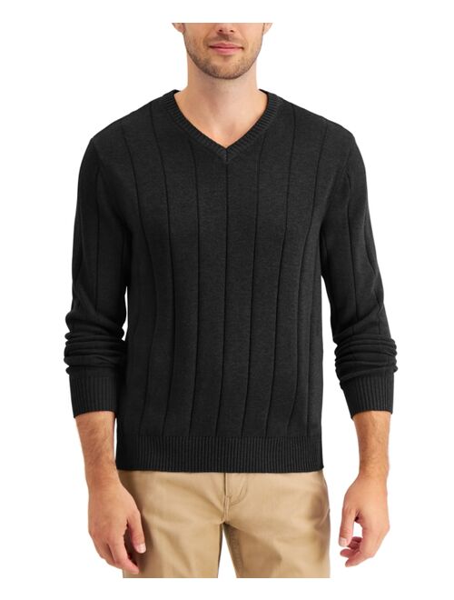 CLUB ROOM Men's Drop-Needle V-Neck Cotton Sweater, Created for Macy's