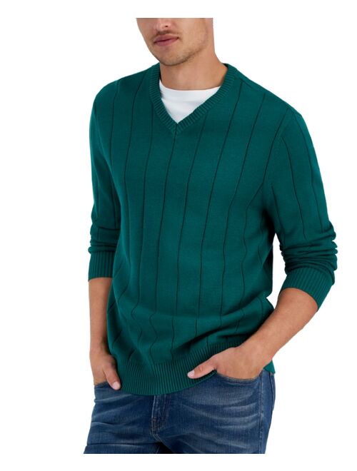 CLUB ROOM Men's Drop-Needle V-Neck Cotton Sweater, Created for Macy's