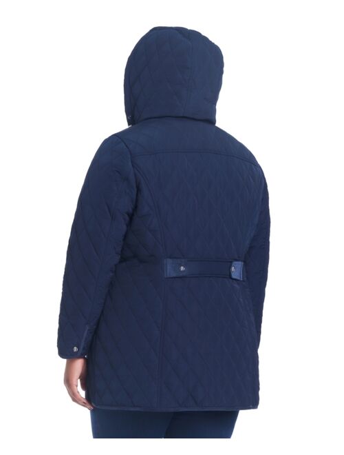 JONES NEW YORK Women's Plus Size Hooded Quilted Coat