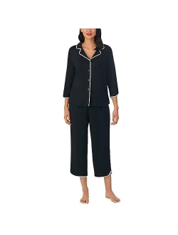 Womens Sleepwear Long Sleeve and Crop Pant 2-Piece Pajama Set