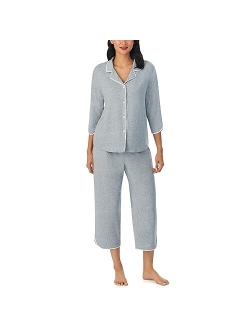 Womens Sleepwear Long Sleeve and Crop Pant 2-Piece Pajama Set