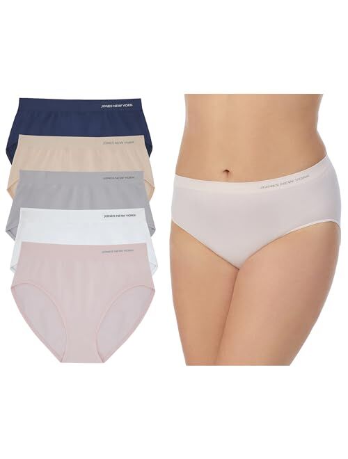 Jones New York Women's Hi Cut Brief Full Coverage Seamless Stretch Comfort Underwear - 5 Pack Multipack