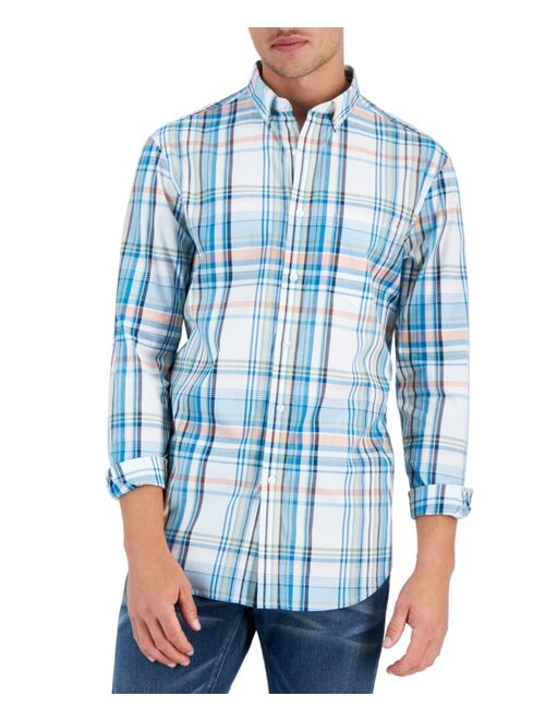 CLUB ROOM Men's Navel Regular-Fit Stretch Plaid Button-Down Poplin Shirt, Created for Macy's