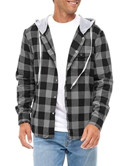 JMIERR Mens Casual Long Sleeve Button Down Hooded Flannel Shirts for Men Lightweight Drawstring Hooded Jackets Shirt