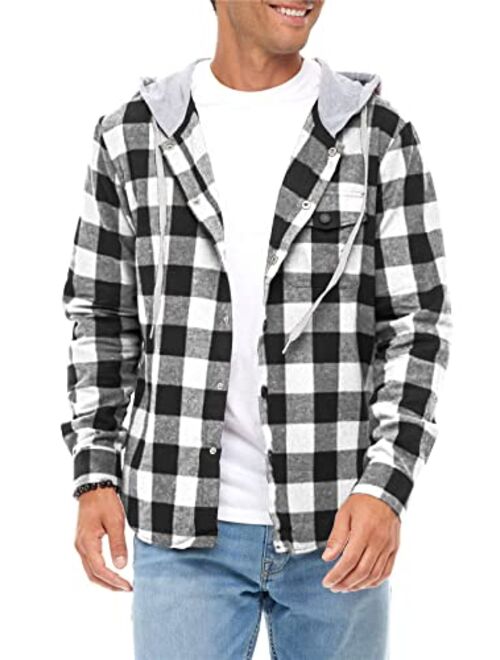 JMIERR Mens Casual Long Sleeve Button Down Hooded Flannel Shirts for Men Lightweight Drawstring Hooded Jackets Shirt