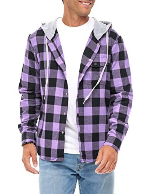 JMIERR Mens Casual Long Sleeve Button Down Hooded Flannel Shirts for Men Lightweight Drawstring Hooded Jackets Shirt