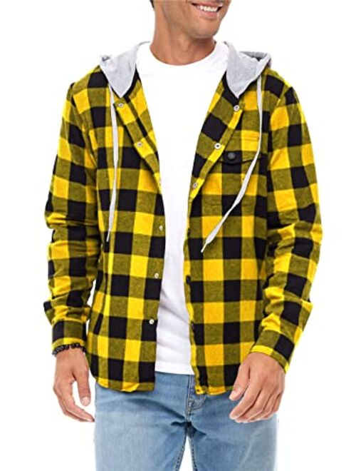 JMIERR Mens Casual Long Sleeve Button Down Hooded Flannel Shirts for Men Lightweight Drawstring Hooded Jackets Shirt