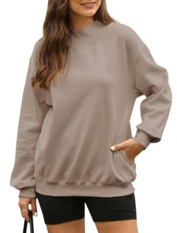 BLENCOT Women Oversized Turtleneck Sweatshirt Fleece Long Sleeve Trendy Casual Drop Shoulder Fall Pullover Workout Warm Tops