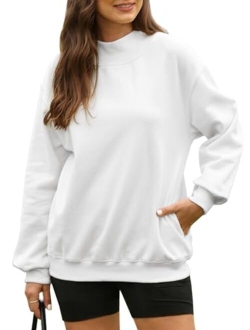 BLENCOT Women Oversized Turtleneck Sweatshirt Fleece Long Sleeve Trendy Casual Drop Shoulder Fall Pullover Workout Warm Tops