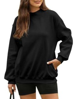 BLENCOT Women Oversized Turtleneck Sweatshirt Fleece Long Sleeve Trendy Casual Drop Shoulder Fall Pullover Workout Warm Tops