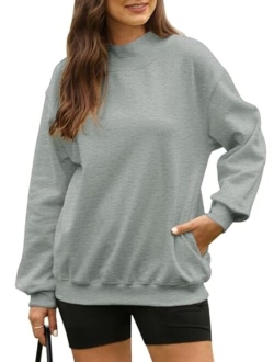 BLENCOT Women Oversized Turtleneck Sweatshirt Fleece Long Sleeve Trendy Casual Drop Shoulder Fall Pullover Workout Warm Tops