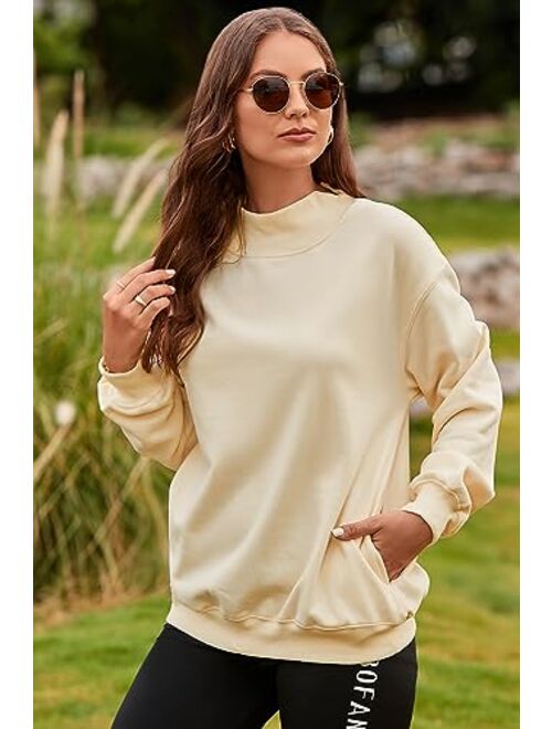 BLENCOT Women Oversized Turtleneck Sweatshirt Fleece Long Sleeve Trendy Casual Drop Shoulder Fall Pullover Workout Warm Tops