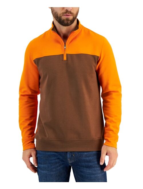 CLUB ROOM Men's Colorblocked Quarter-Zip Fleece Sweater, Created for Macy's