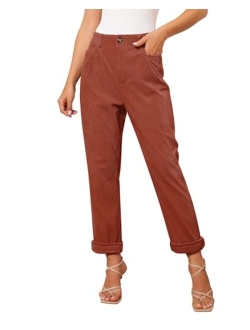 GRAPENT Corduroy Pants for Women Casual Stretchy High Waisted Straight Leg Trousers Comfy Loose Fit Slacks with Pockets