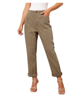 GRAPENT Corduroy Pants for Women Casual Stretchy High Waisted Straight Leg Trousers Comfy Loose Fit Slacks with Pockets