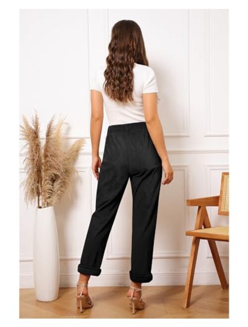 GRAPENT Corduroy Pants for Women Casual Stretchy High Waisted Straight Leg Trousers Comfy Loose Fit Slacks with Pockets