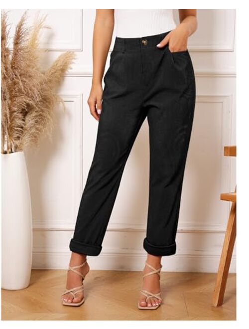 GRAPENT Corduroy Pants for Women Casual Stretchy High Waisted Straight Leg Trousers Comfy Loose Fit Slacks with Pockets