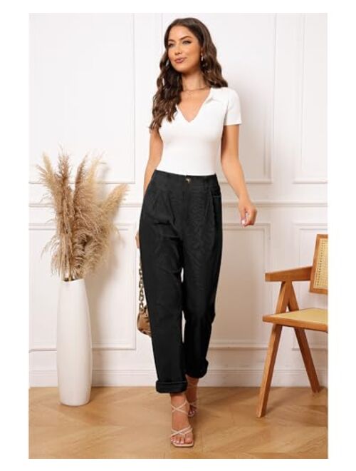 GRAPENT Corduroy Pants for Women Casual Stretchy High Waisted Straight Leg Trousers Comfy Loose Fit Slacks with Pockets