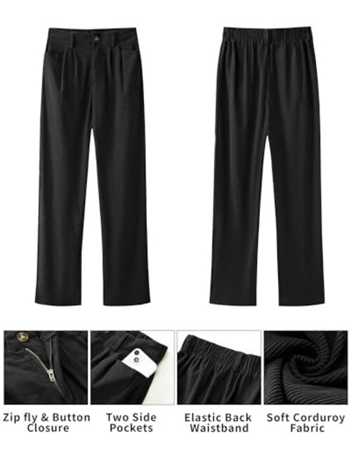 GRAPENT Corduroy Pants for Women Casual Stretchy High Waisted Straight Leg Trousers Comfy Loose Fit Slacks with Pockets