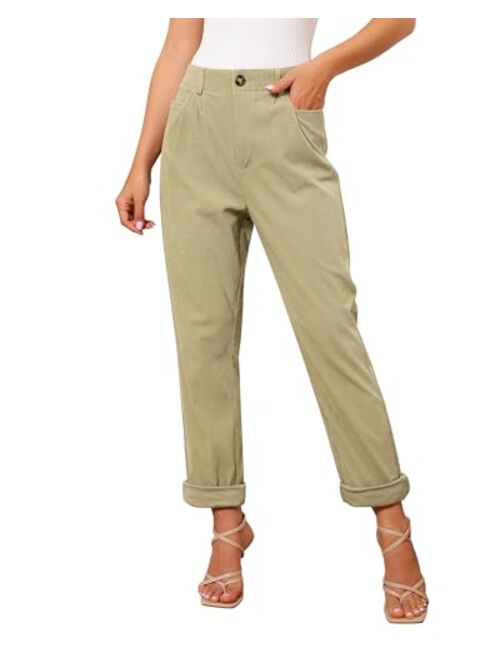 GRAPENT Corduroy Pants for Women Casual Stretchy High Waisted Straight Leg Trousers Comfy Loose Fit Slacks with Pockets