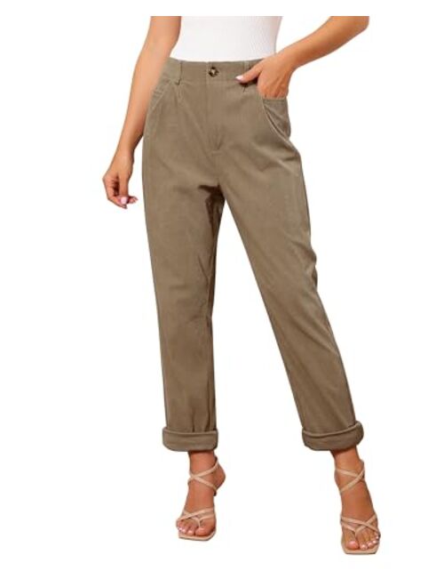 GRAPENT Corduroy Pants for Women Casual Stretchy High Waisted Straight Leg Trousers Comfy Loose Fit Slacks with Pockets