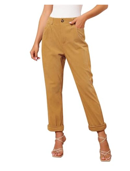 GRAPENT Corduroy Pants for Women Casual Stretchy High Waisted Straight Leg Trousers Comfy Loose Fit Slacks with Pockets