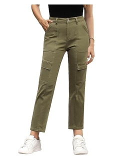 GRAPENT 2023 Jeans for Women Fashion Cargo Pants High Waisted Stretch Straight Leg Distressed Denim Pants