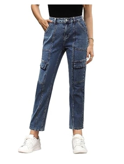 GRAPENT 2023 Jeans for Women Fashion Cargo Pants High Waisted Stretch Straight Leg Distressed Denim Pants