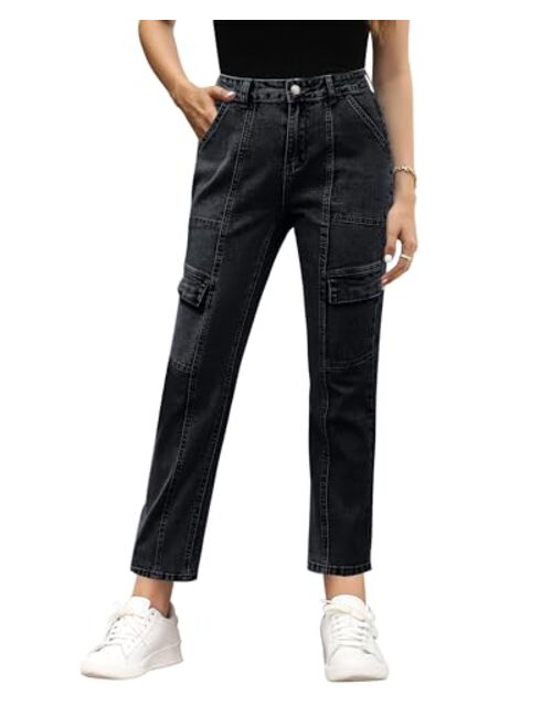 GRAPENT 2023 Jeans for Women Fashion Cargo Pants High Waisted Stretch Straight Leg Distressed Denim Pants