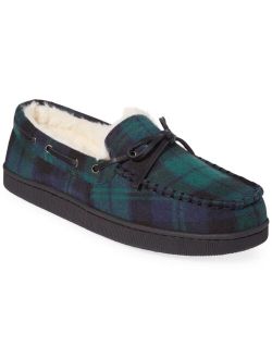 Men's Plaid Moccasin Slippers with Faux-Fur Lining, Created for Macy's