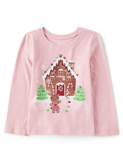 Baby Girls' and Toddler Long Sleeve Christmas Graphic T-Shirt