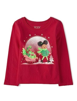 Baby Girls' and Toddler Long Sleeve Christmas Graphic T-Shirt