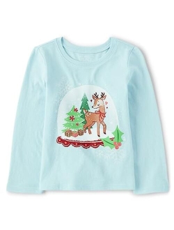 Baby Girls' and Toddler Long Sleeve Christmas Graphic T-Shirt