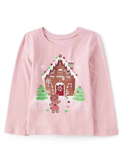 The Children's Place Baby Girls' and Toddler Long Sleeve Christmas Graphic T-Shirt