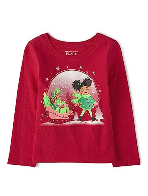 The Children's Place Baby Girls' and Toddler Long Sleeve Christmas Graphic T-Shirt