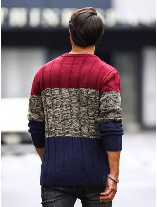 Shein Manfinity LEGND Men Colorblock Cable Knit Sweater