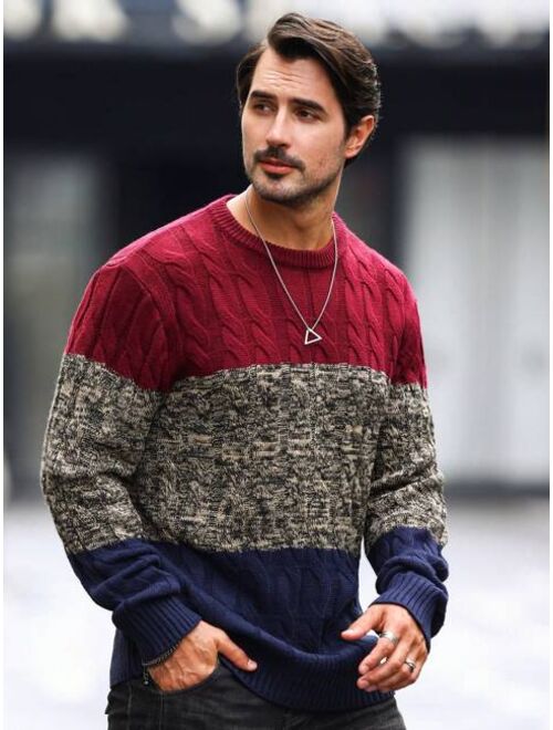 Shein Manfinity LEGND Men Colorblock Cable Knit Sweater