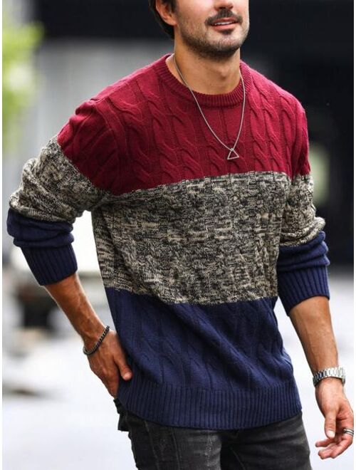 Shein Manfinity LEGND Men Colorblock Cable Knit Sweater