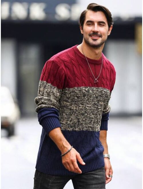 Shein Manfinity LEGND Men Colorblock Cable Knit Sweater