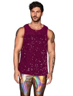 Men's Plus Size Sequin Sleeveless Round Neck Tank Top T Shirt Party Clubwear Top