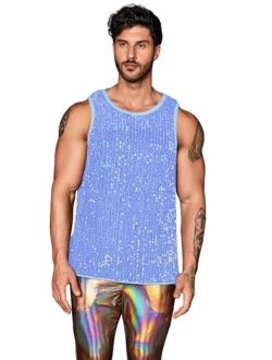 Men's Plus Size Sequin Sleeveless Round Neck Tank Top T Shirt Party Clubwear Top