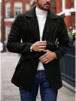 Manfinity Homme Men 1pc Double Breasted Buckle Belted Overcoat