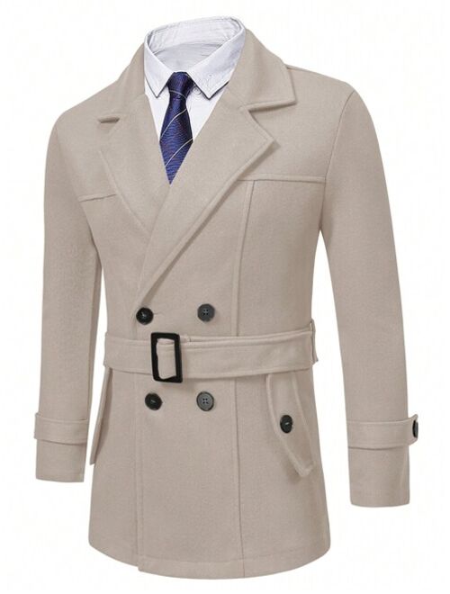 Manfinity Homme Men 1pc Double Breasted Buckle Belted Overcoat