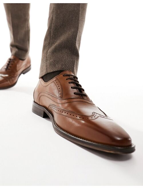 ASOS DESIGN lace up brogue shoe in tan leather