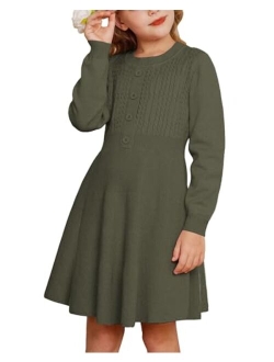 Girl Sweater Dress Long Sleeve Ruffle Button Front Knit Casual Fall Dresses for Girls 5-12