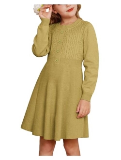 Girl Sweater Dress Long Sleeve Ruffle Button Front Knit Casual Fall Dresses for Girls 5-12