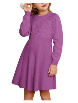 Girl Sweater Dress Long Sleeve Ruffle Button Front Knit Casual Fall Dresses for Girls 5-12