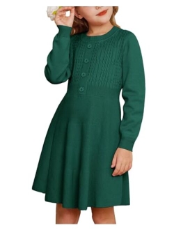 Girl Sweater Dress Long Sleeve Ruffle Button Front Knit Casual Fall Dresses for Girls 5-12