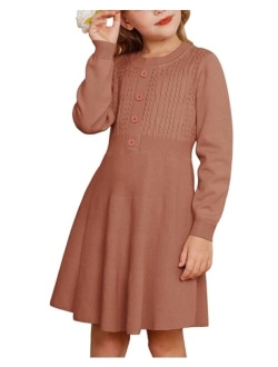 Girl Sweater Dress Long Sleeve Ruffle Button Front Knit Casual Fall Dresses for Girls 5-12